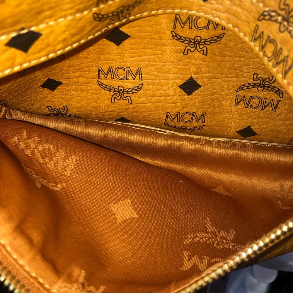 MCM Cognac Visetos Metallic Embellished Full Size Unisex Backpack Book Bag